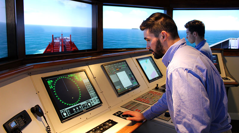 student using simulator, ship simulator, simulator training, hands-on learning, experiential learning, maritime training